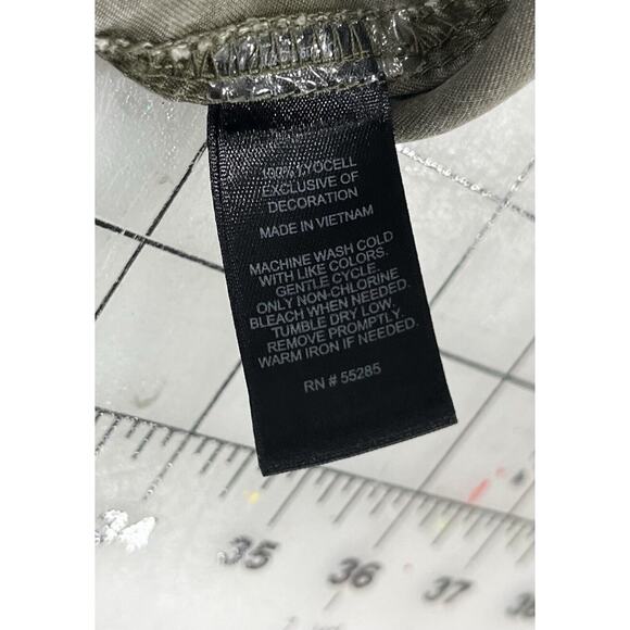 Express Short Dress Green Laced Neckline 3/4 Sleeve Cuffed Pockets Medium I9 - Picture 9 of 12